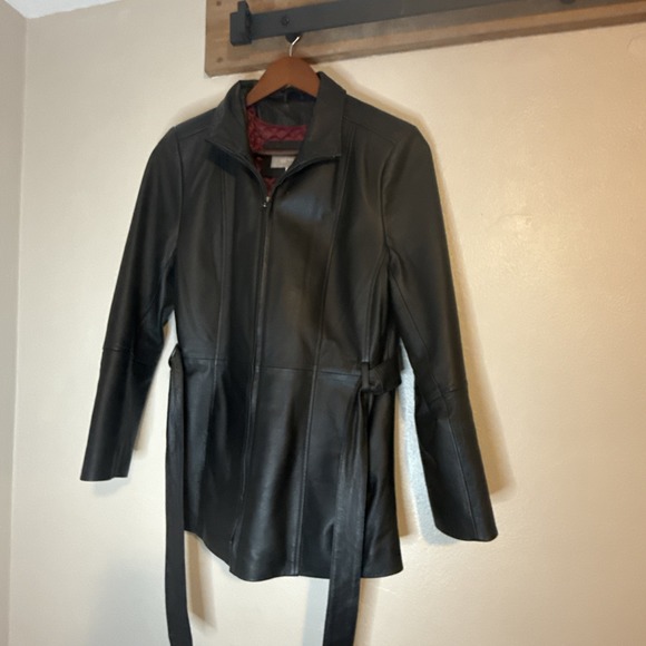 croft & barrow Jackets & Blazers - Croft & Barrow Jacket Women's Size Medium Black Leather Belted Trench Coat Rider